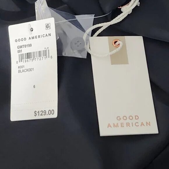 2/$50 Good American Black Satin Faux Wrap Long Sleeve Blouse Size 6 - Picture 7 of 8